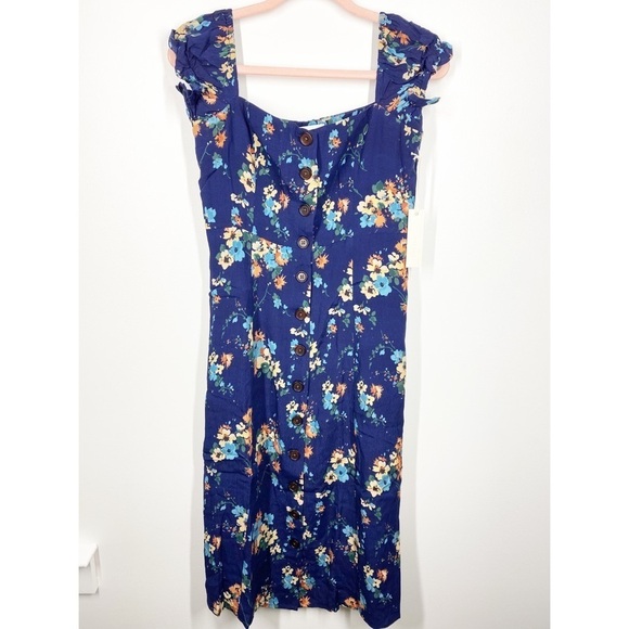 Capulet Navy Mae Floral Button Down Dress NWT L - Picture 2 of 8